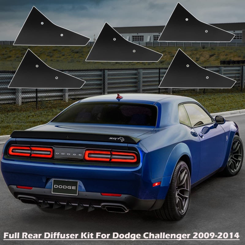 Sunluway Rear Diffuser 5 Fins Set for Dodge Challenger SXT SRT RT Hellcat 2009-2014, Black Rear Bumper Lip Diffuser Shark Fins - Image 2